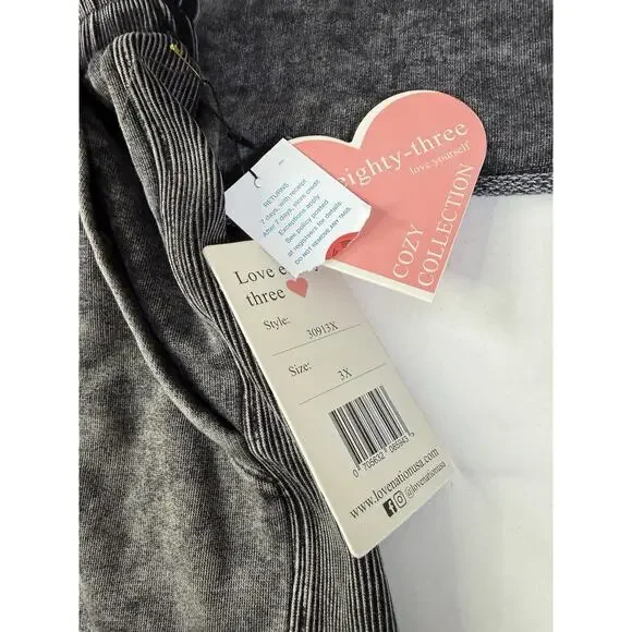 NWT Love 83 Acid Wash Crop Top Drawstring Shorts 3X Black Wash Set 2 Piece - Picture 3 of 7